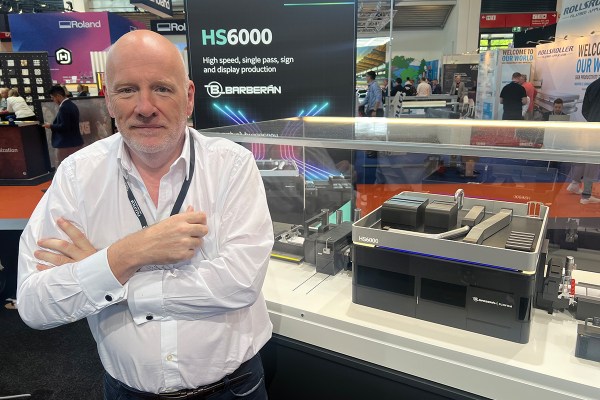 Fujifilm Wide Format Inkjet Systems marketing director, Dave Burton in front of the HS6000