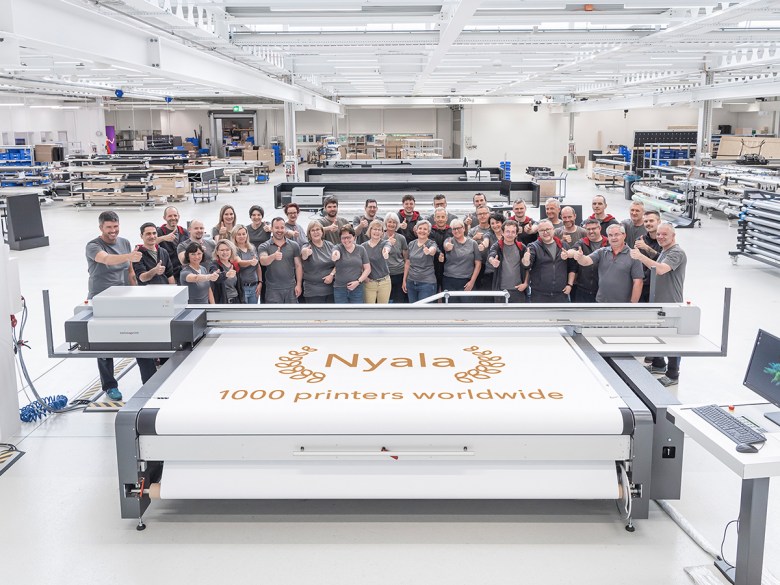 The swissQprint production team has celebrated a milestone at company headquarters in Switzerland: the thousandth Nyala machine, due to be finished and delivered in June